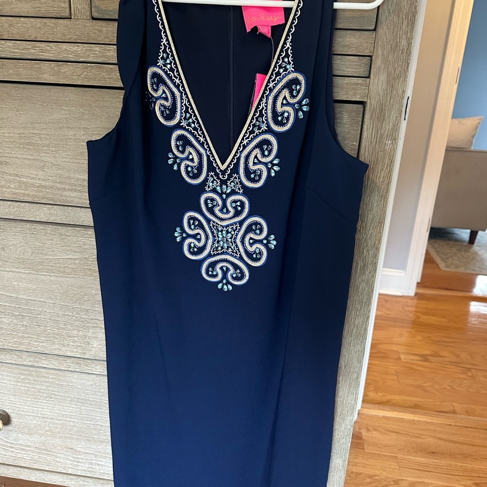 Lilly Pulitzer Blue Sheath Mini Dress V-Neck Sleeveless